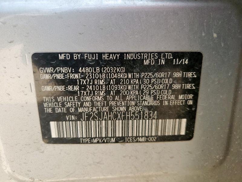 2015 SUBARU FORESTER 2 JF2SJAHCXFH551834