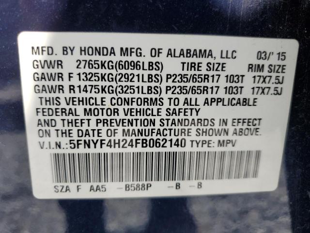 2015 HONDA PILOT LX 5FNYF4H24FB062140