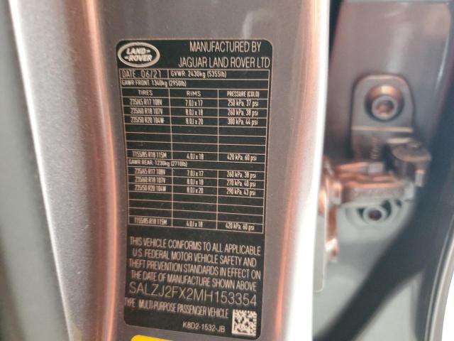 2021 LAND ROVER RANGE ROVE SALZJ2FX2MH153354
