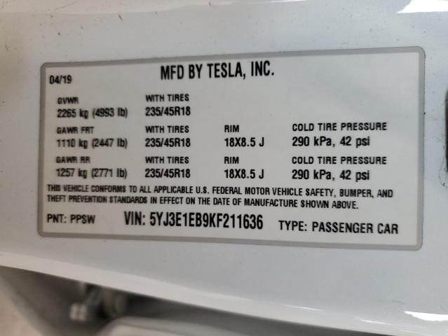 2019 TESLA MODEL 3 - 5YJ3E1EB9KF211636