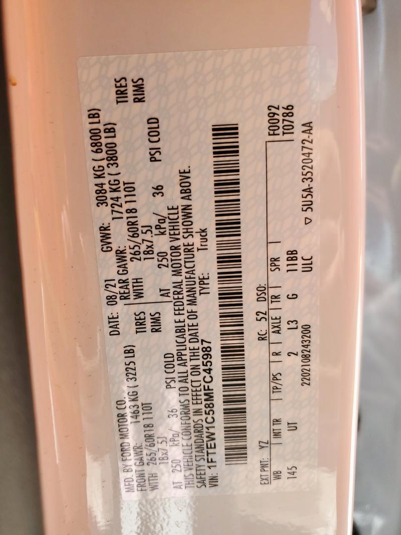 2021 FORD F150 SUPER - 1FTEW1C58MFC45987