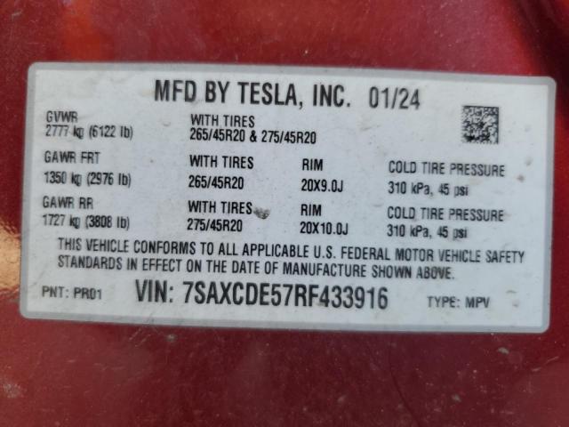2024 TESLA MODEL X 7SAXCDE57RF433916