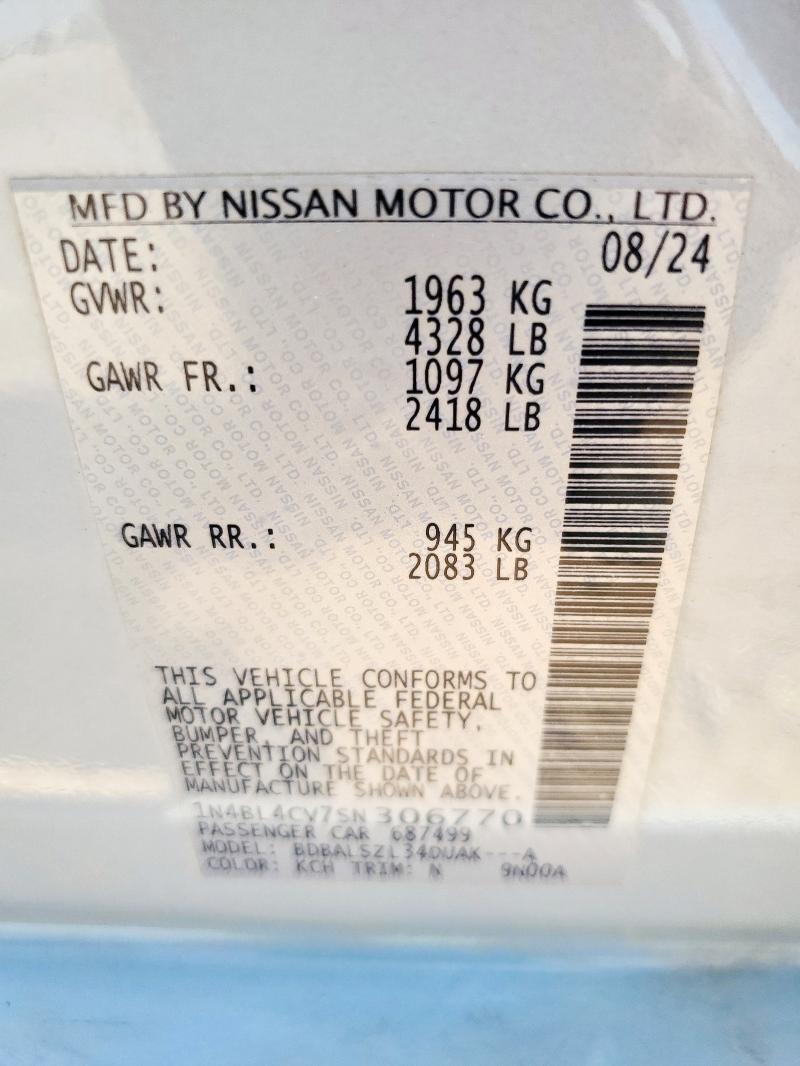 2025 NISSAN ALTIMA SR 1N4BL4CV7SN306770