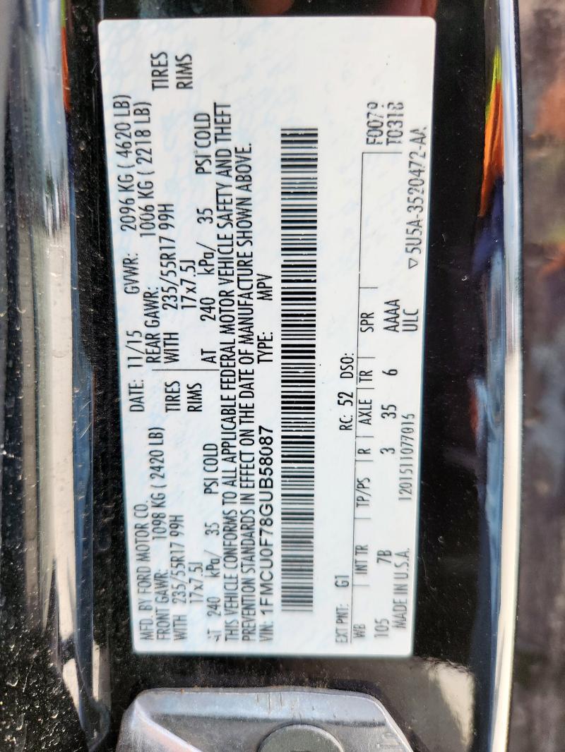 2016 FORD ESCAPE S 1FMCU0F78GUB58087