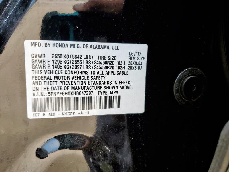 2017 HONDA PILOT ELIT - 5FNYF6H0XHB047297