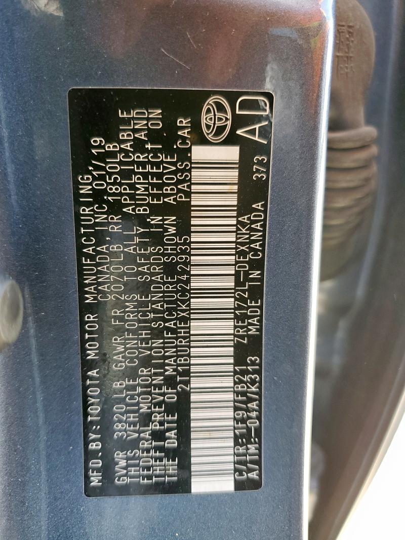 2019 TOYOTA COROLLA L - 2T1BURHEXKC242935