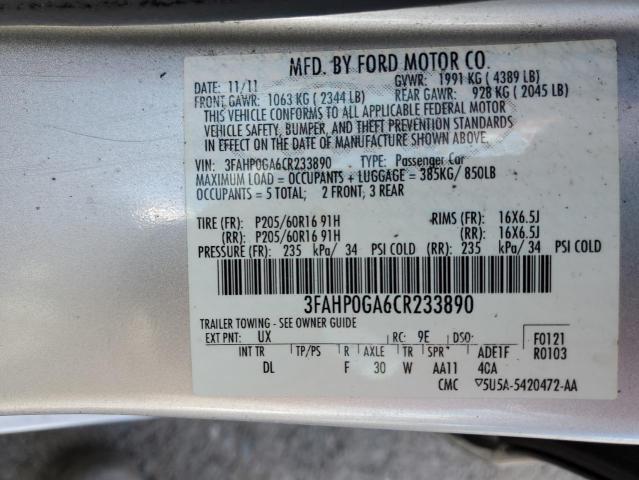 2012 FORD FUSION S - 3FAHP0GA6CR233890