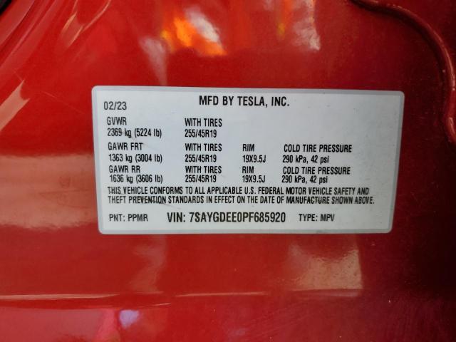 2023 TESLA MODEL Y 7SAYGDEE0PF685920