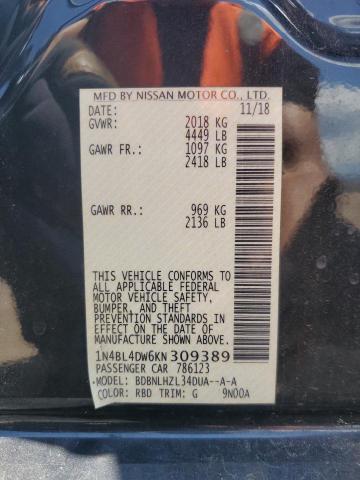 2019 NISSAN ALTIMA SV 1N4BL4DW6KN309389