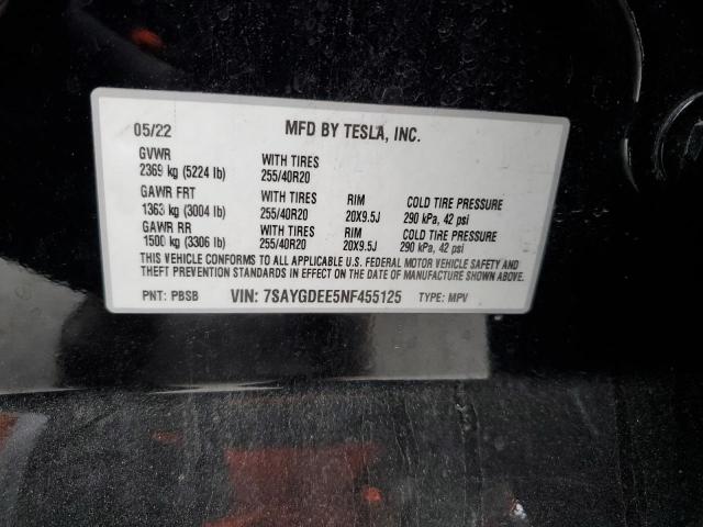 2022 TESLA MODEL Y 7SAYGDEE5NF455125