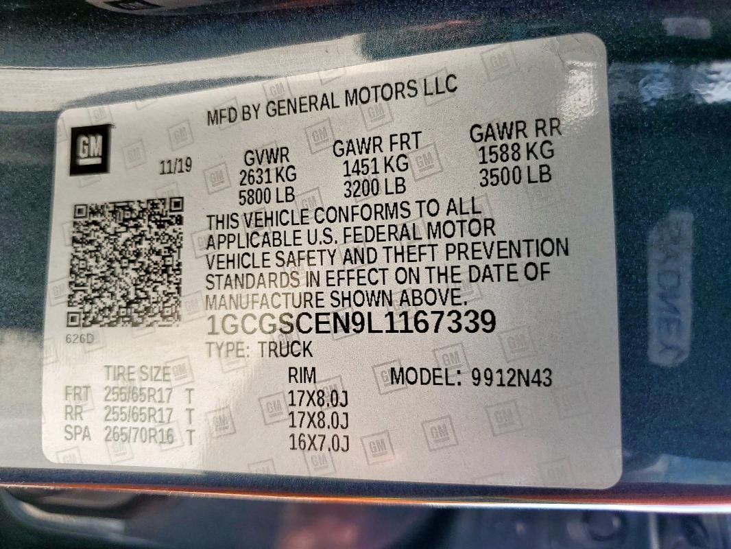2020 CHEVROLET COLORADO L 1GCGSCEN9L1167339