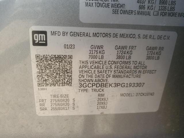 2023 CHEVROLET SILVERADO K1500 CUSTOM 3GCPDBEK3PG193307