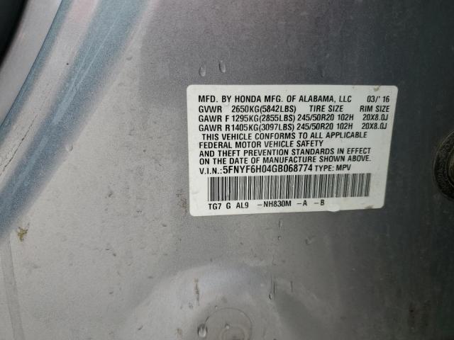2016 HONDA PILOT ELIT 5FNYF6H04GB068774