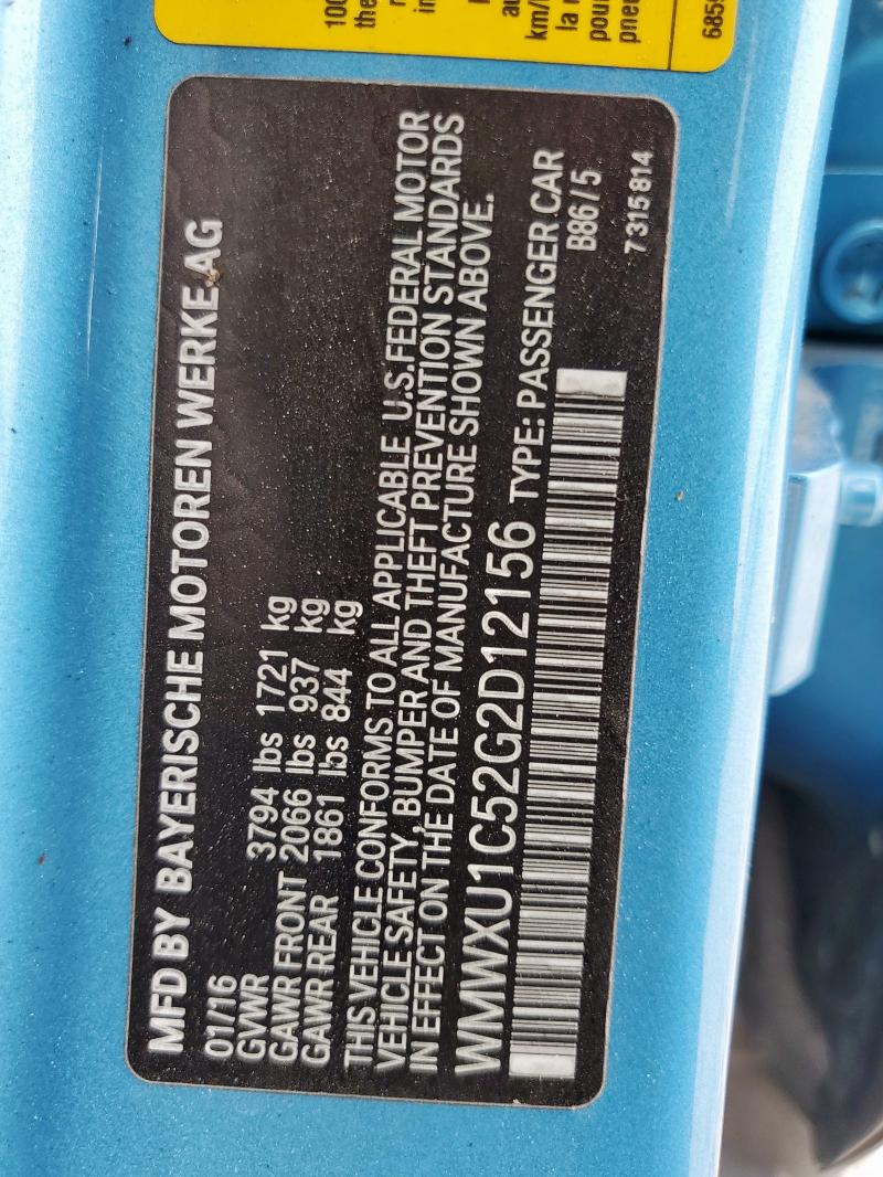 2016 MINI COOPER WMWXU1C52G2D12156