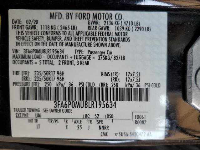 2020 FORD FUSION SEL - 3FA6P0MU8LR195634