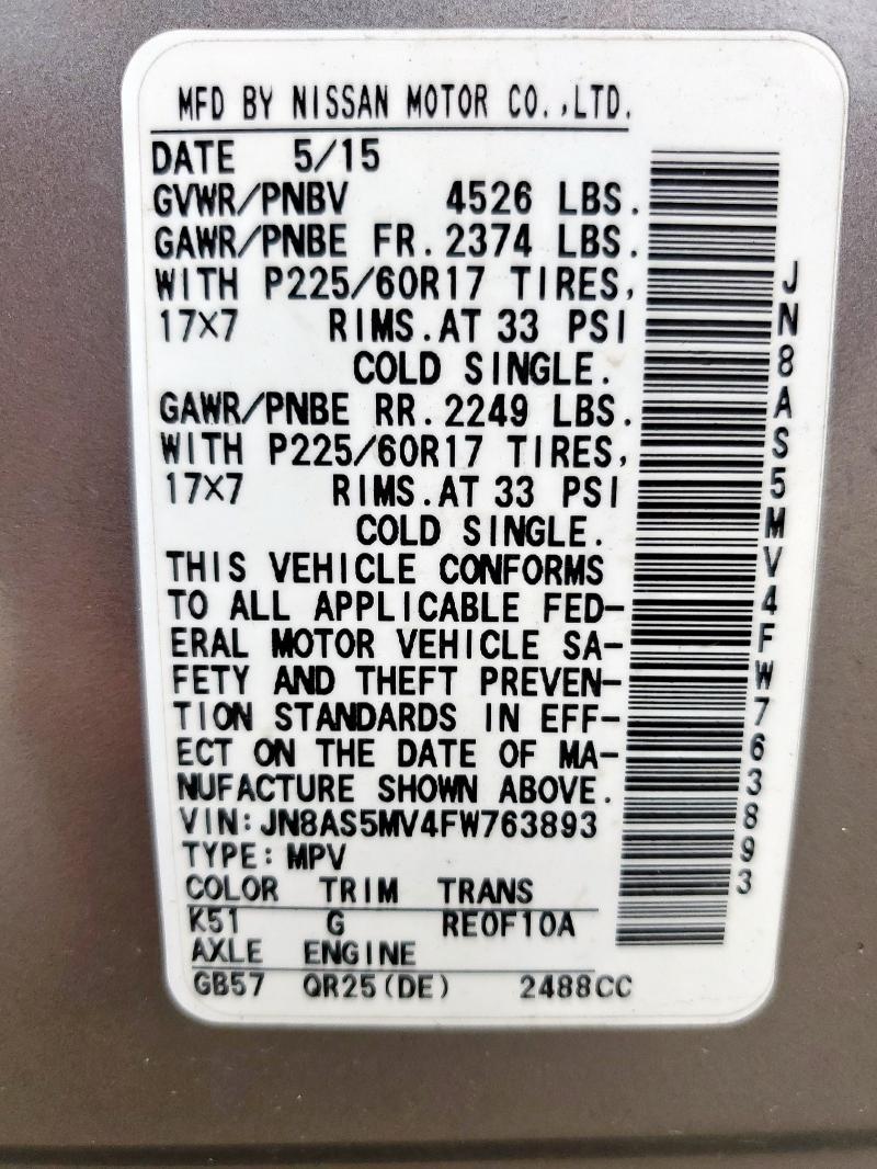 2015 NISSAN ROGUE SELE JN8AS5MV4FW763893