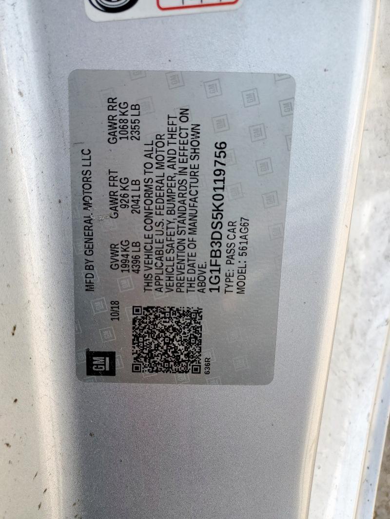 2019 CHEVROLET CAMARO LS 1G1FB3DS5K0119756