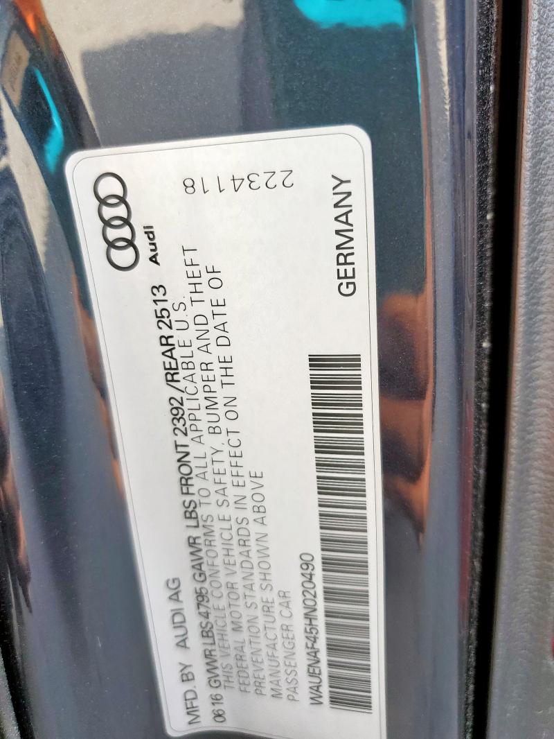 2017 AUDI A4 PREMIUM WAUENAF45HN020490