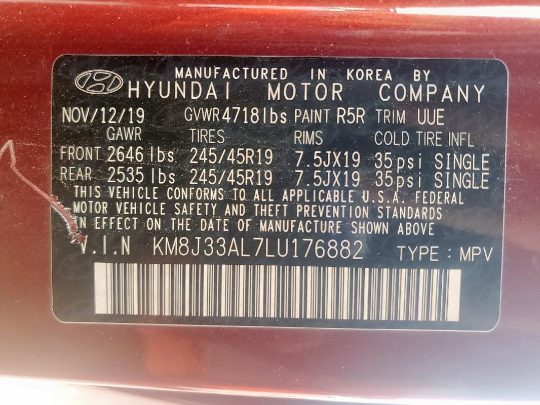 2020 HYUNDAI TUCSON LIM KM8J33AL7LU176882