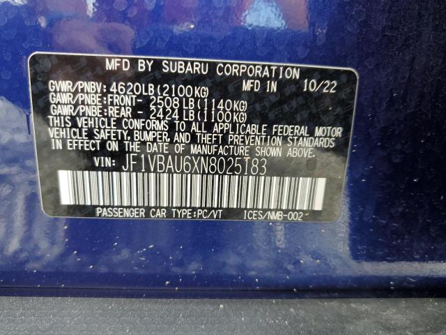 2022 SUBARU WRX GT JF1VBAU6XN8025183