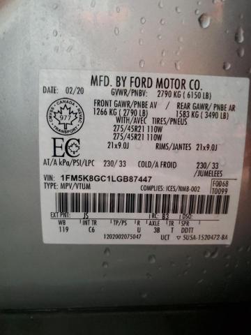 2020 FORD EXPLORER S 1FM5K8GC1LGB87447