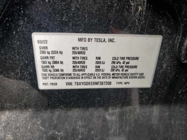 2022 TESLA MODEL Y 7SAYGDEE8NF387208