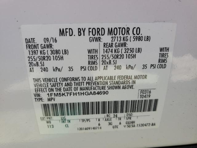 2017 FORD EXPLORER L - 1FM5K7FH1HGA84690