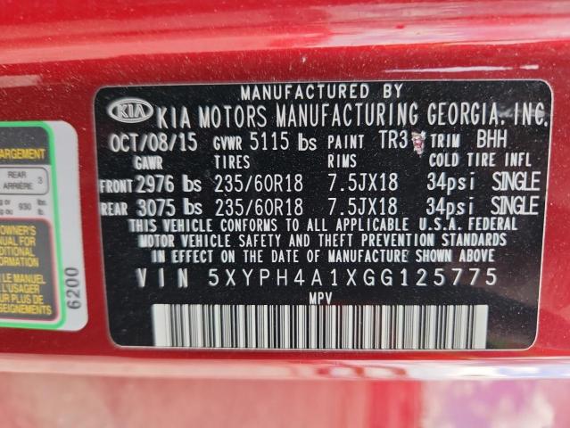 2016 KIA SORENTO EX 5XYPH4A1XGG125775