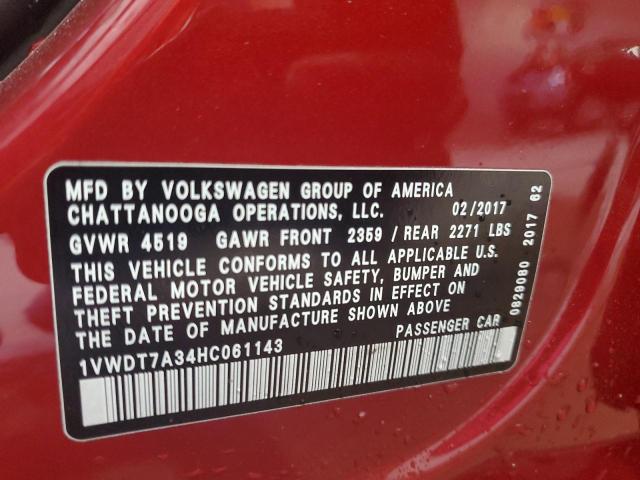 2017 VOLKSWAGEN PASSAT R-L 1VWDT7A34HC061143