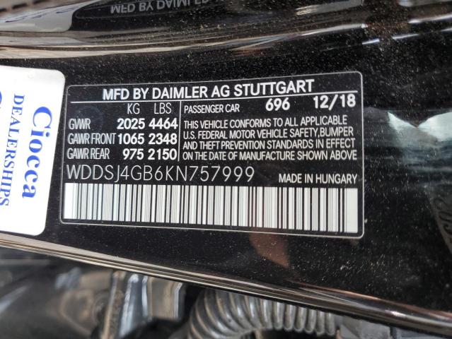 2019 MERCEDES-BENZ CLA 250 4M WDDSJ4GB6KN757999