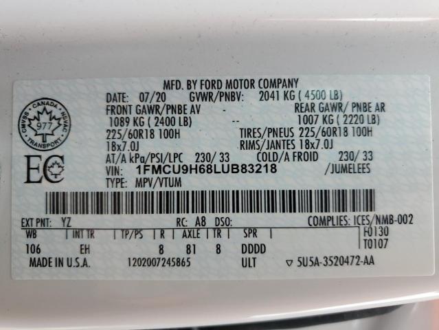 2020 FORD ESCAPE SEL - 1FMCU9H68LUB83218