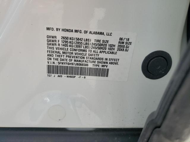 2018 HONDA PILOT TOUR 5FNYF6H97JB066586