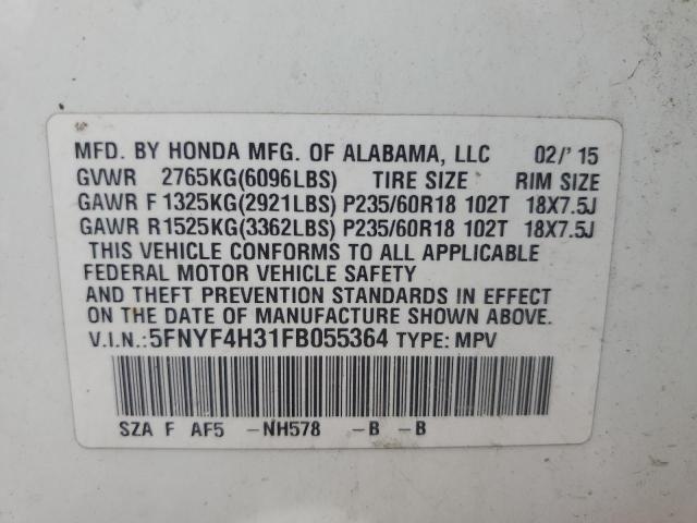 2015 HONDA PILOT SE 5FNYF4H31FB055364