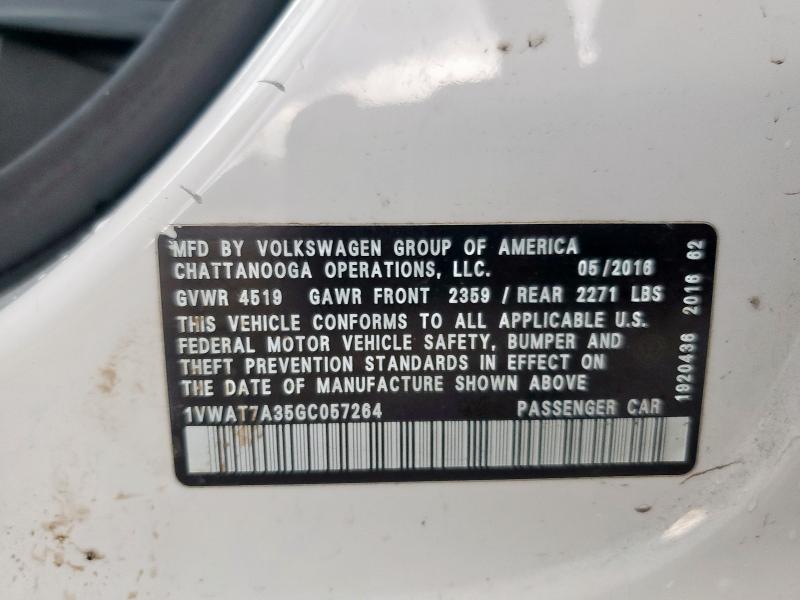 2016 VOLKSWAGEN PASSAT S - 1VWAT7A35GC057264