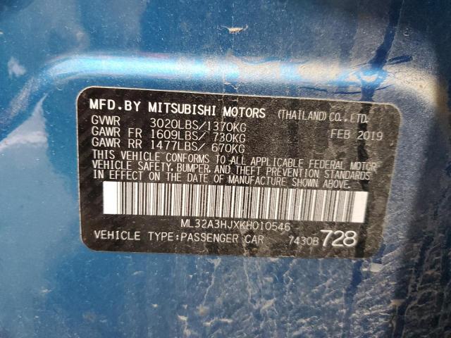 2019 MITSUBISHI MIRAGE ES ML32A3HJXKH010546