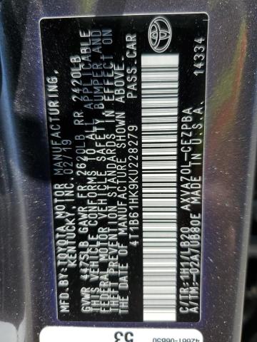 2019 TOYOTA CAMRY XSE 4T1B61HK9KU228279