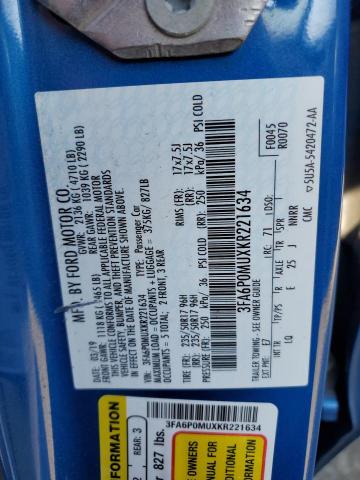 2019 FORD FUSION SEL 3FA6P0MUXKR221634