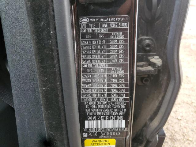 2019 LAND ROVER RANGE ROVE SALVC2RX1KH341946