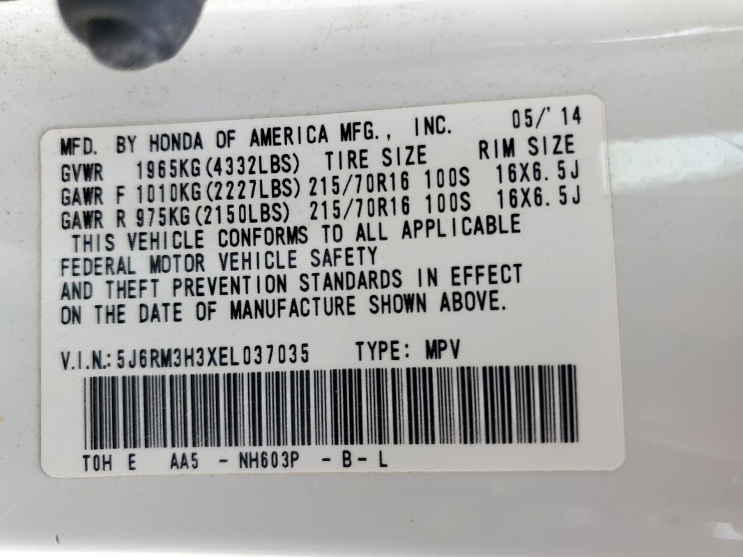 2014 HONDA CR-V LX - 5J6RM3H3XEL037035