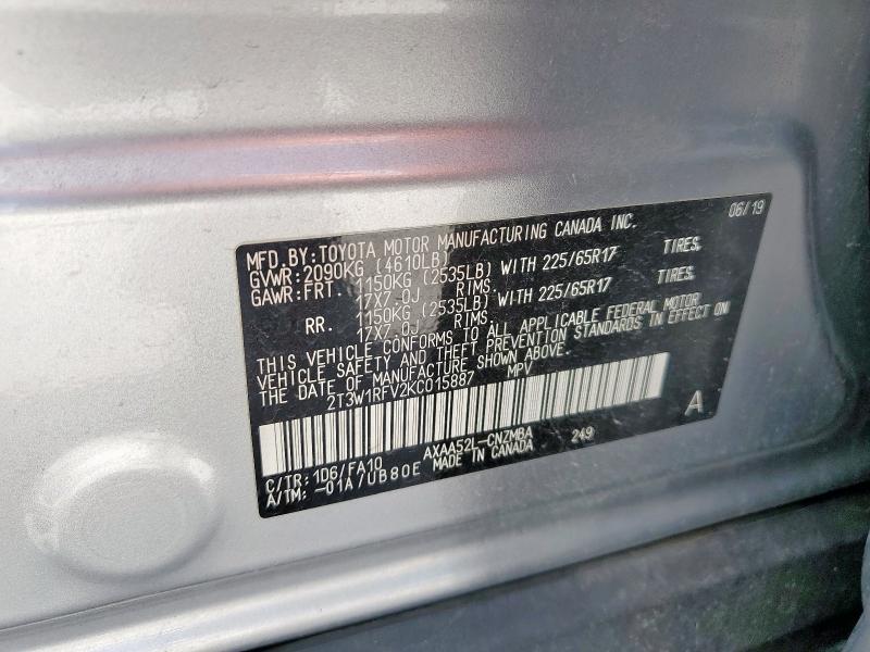 2019 TOYOTA RAV4 XLE - 2T3W1RFV2KC015887
