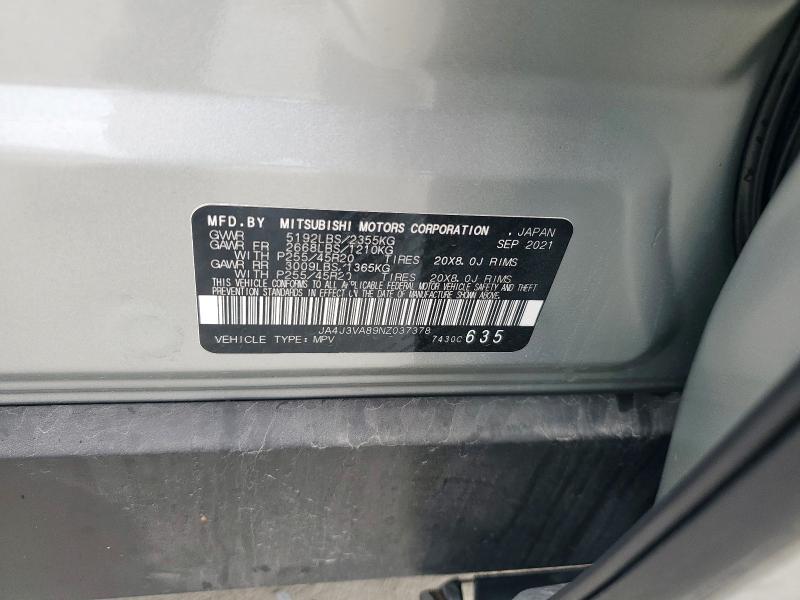 2022 MITSUBISHI OUTLANDER - JA4J3VA89NZ037378