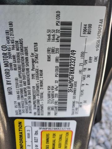 2019 FORD FUSION S 3FA6P0G78KR232749