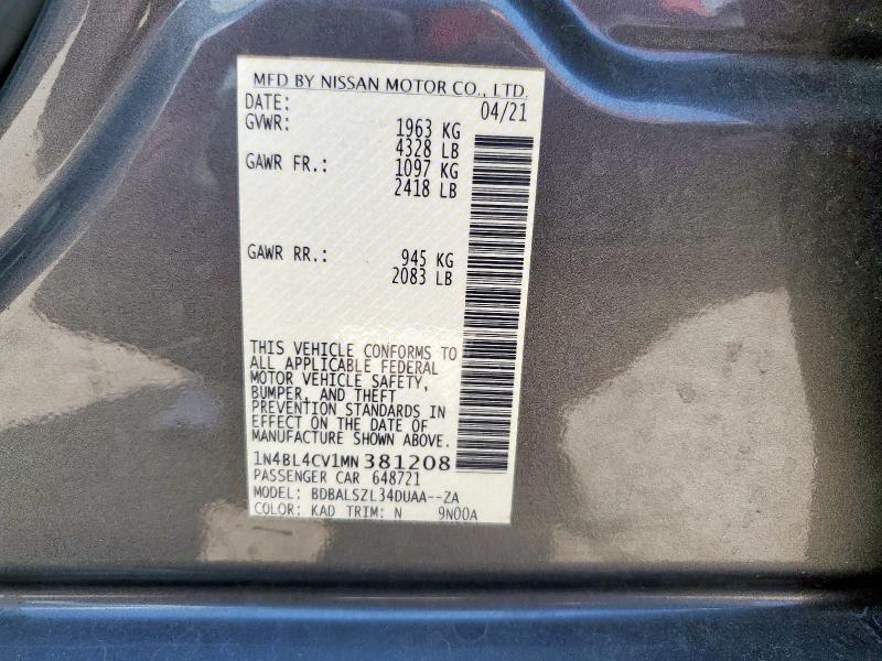2021 NISSAN ALTIMA SR - 1N4BL4CV1MN381208