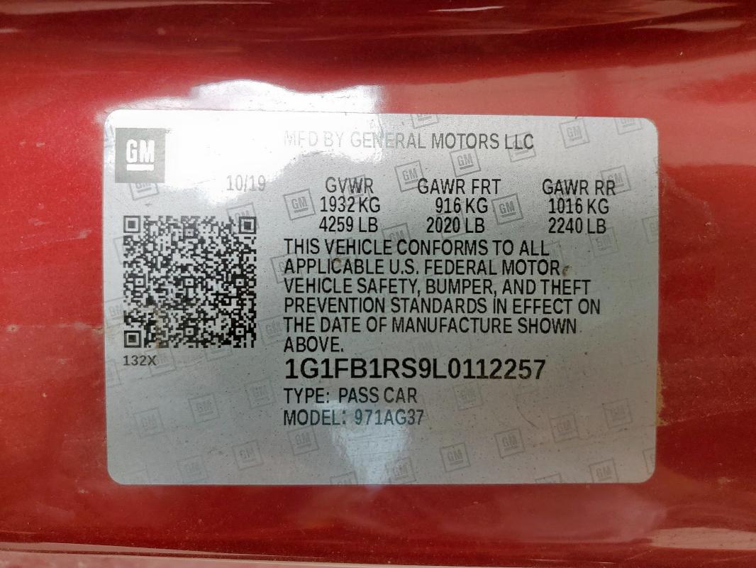 2020 CHEVROLET CAMARO LS 1G1FB1RS9L0112257