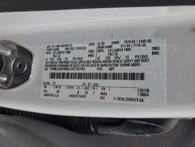 2020 FORD ESCAPE SEL 1FMCU0H65LUC76743