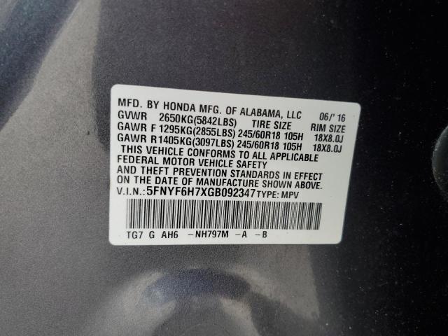 2016 HONDA PILOT EXLN 5FNYF6H7XGB092347