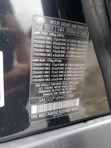2017 LAND ROVER RANGE ROVE - SALGS2FV0HA332994