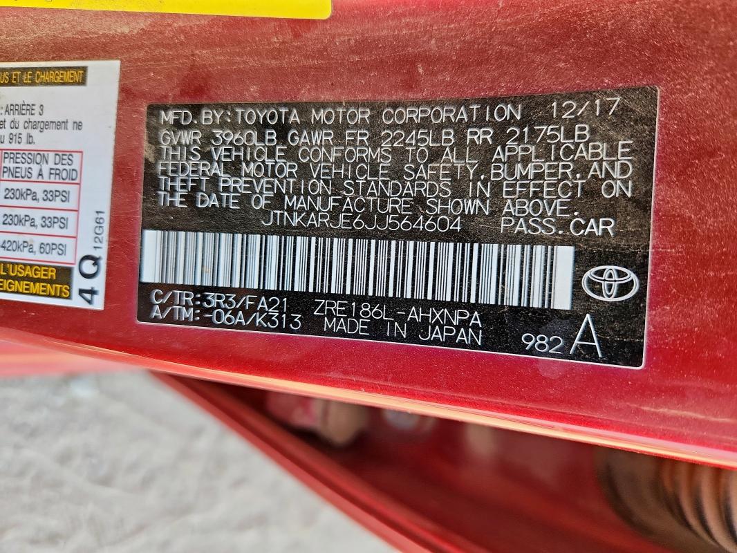2018 TOYOTA COROLLA IM - JTNKARJE6JJ564604