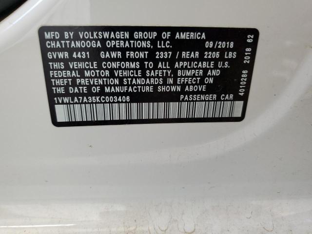 2019 VOLKSWAGEN PASSAT WOL 1VWLA7A35KC003406