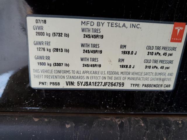 2018 TESLA MODEL S 5YJSA1E27JF264759